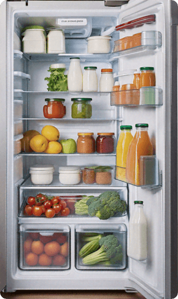 Open fridge with food